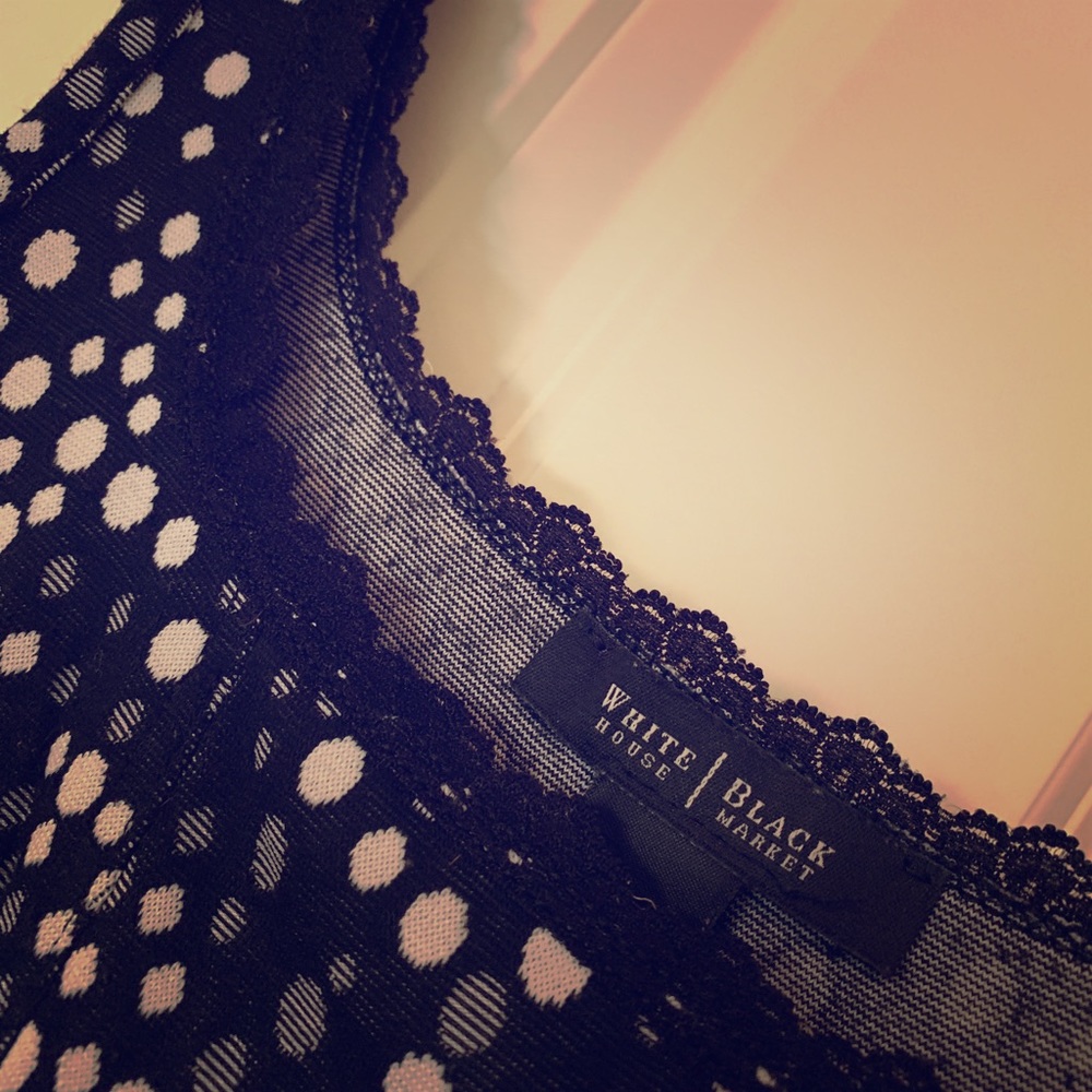 White House Black Market polka dot tank with lace
